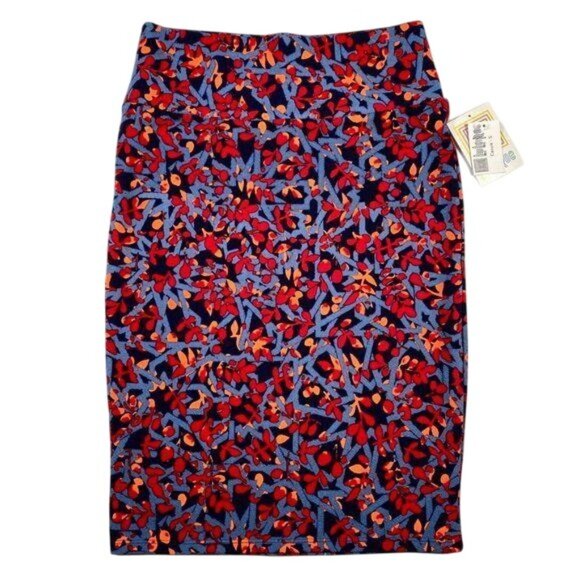 LuLaRoe CASSIE Pencil Skirt Black Blue Floral Red Small S NWT LLR - Picture 1 of 5